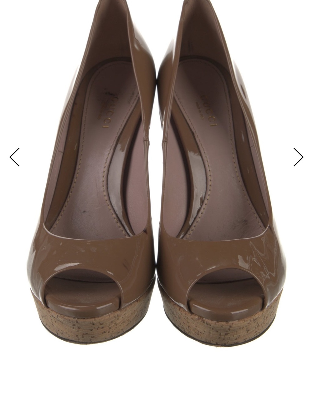 Authentic Gucci brown Patent Leather Cork Platform Pumps Size 8 IT 38 - Picture 2 of 10